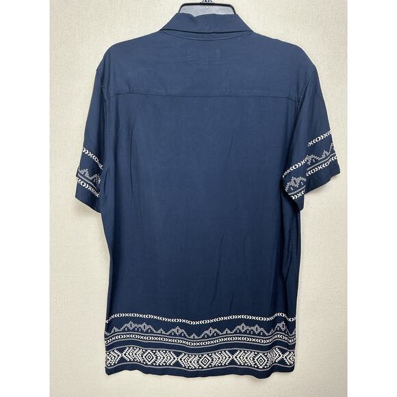 Aeropostale Button Down Shirt Men's Men’s Navy Blue White Trim Rayon India - Picture 5 of 8